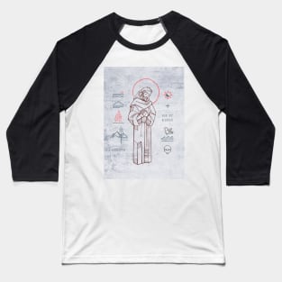 Saint Francis of Asis and christian symbols illustration Baseball T-Shirt